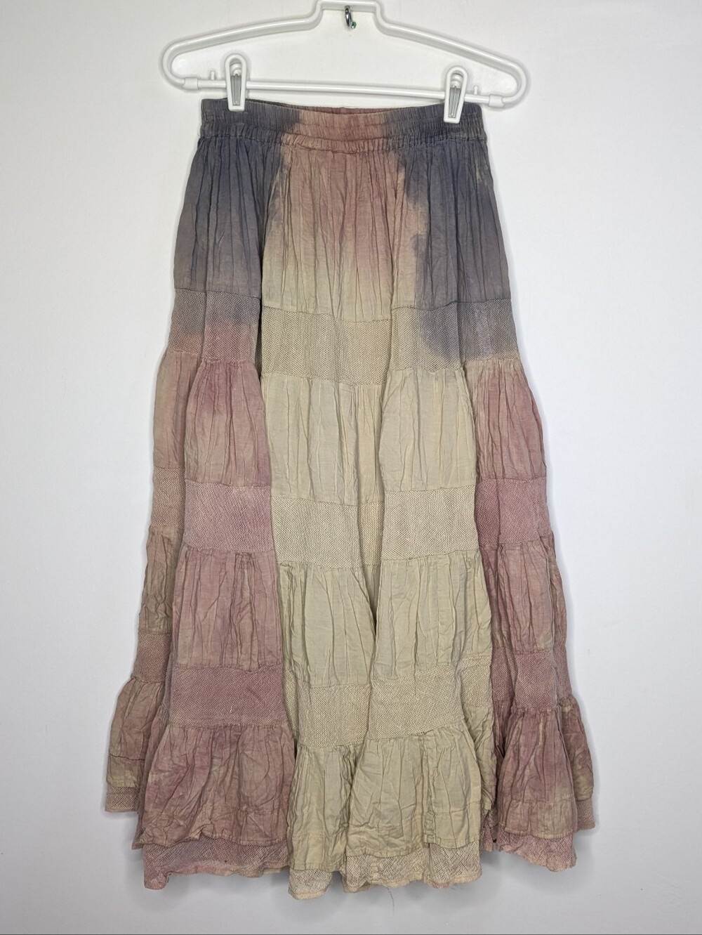Vintage Styleworks Cream Pink Grey Tie Dye Boho Hippie Festival Prairie Skirt M - Picture 1 of 6